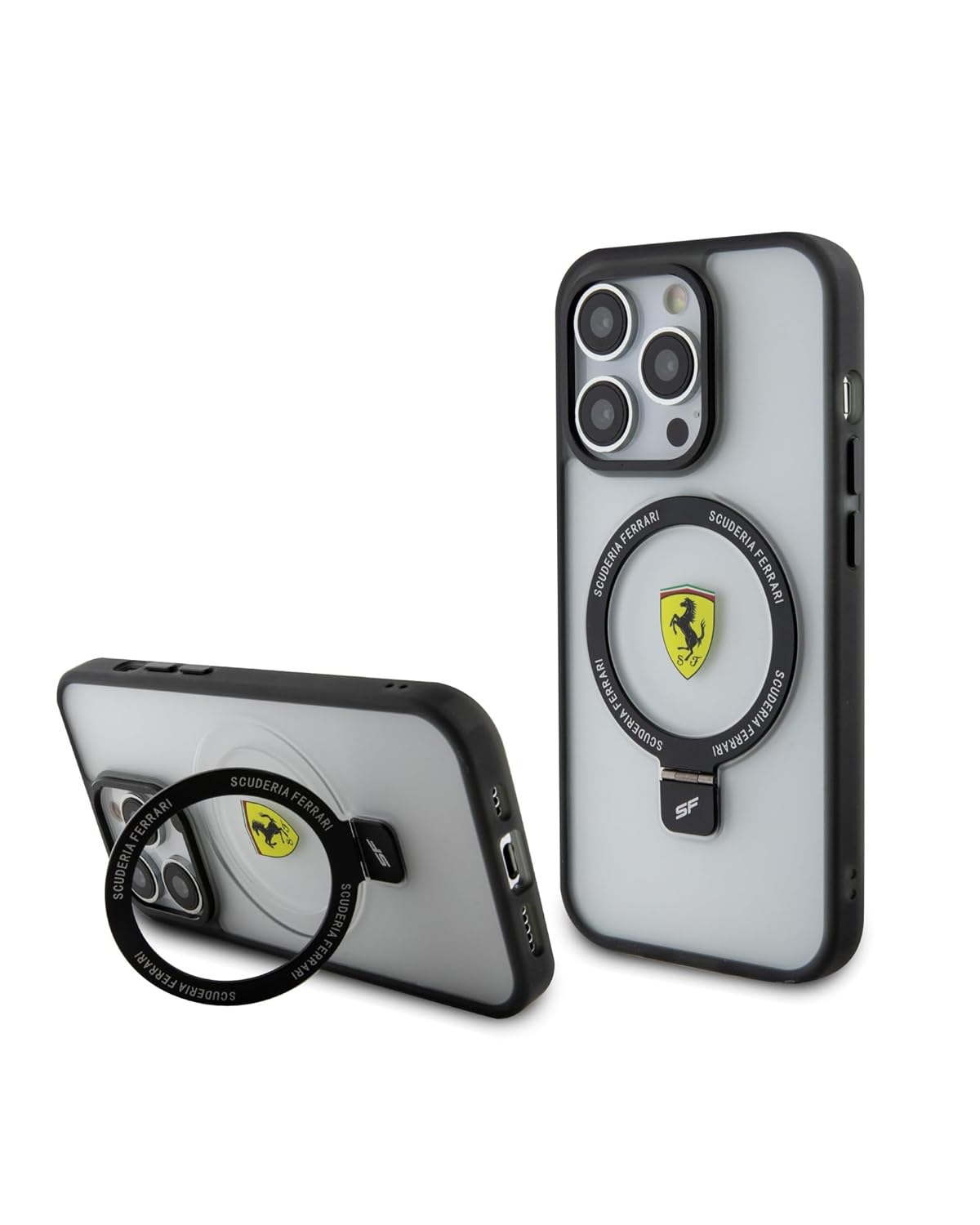 CG MOBILE Ferrari Magfit Ring Ständer Hülle für iPhone 15 Pro (Transparent)