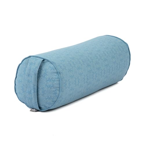 Bodhi Yoga Bolster Ø 23 cm | Maharaja Collection | Abnehmbarer & Waschbarer Bezug aus 100% Baumwolle | mit Bio-Dinkelfüllung | Yogakissen für Restorative & Yin Yoga (Faded Denim Blue)