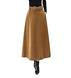 Damen Retro Elegante Lang Wollrock a Linie Passenden Gurt Herbst Winter Warm Röcke Langen Wolle Rock Hohe Taille Ausgestelltem Feste Farbe Rock (L (Taille: 76 cm), Gelb)