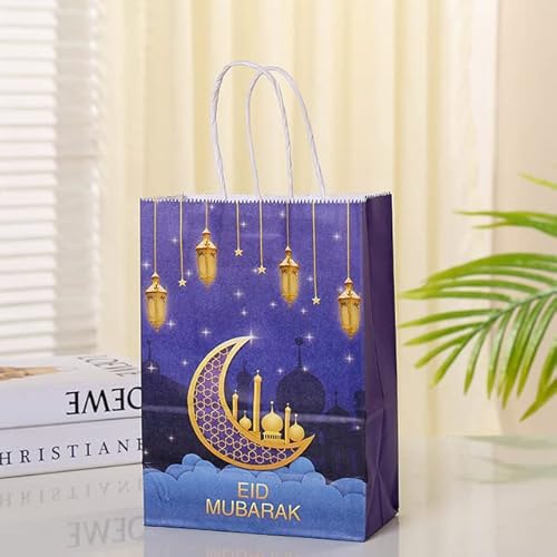 6 Stück Kraftpapiertüten Ramadan Kareem Geschenkverpackungsbeutel Islamische Partybevorzugungskeksbeutel Eid al-Fitr Decor-Beige,21x15x8cm