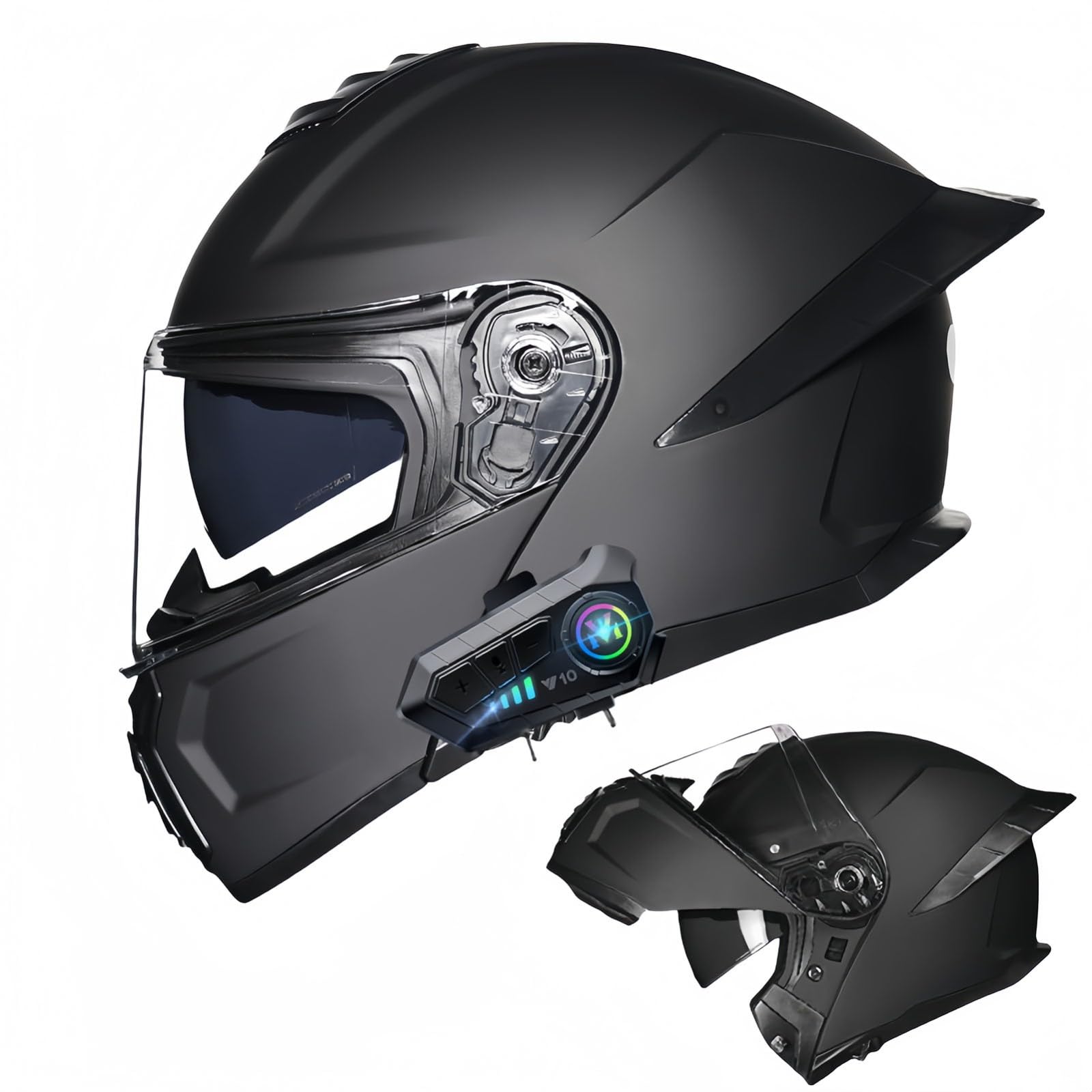 Bluetooth-Modularer Motorradhelm, ECE-Geprüfter Hochklappbarer Integralhelm, Straßenrad-Rennhelm, Mit Doppelvisier, Für Erwachsene, Männer, Frauen G,M57-58CM