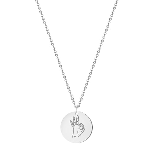 Belachick Charme Halskette Ketten Schmuck Herren Frauen Anhänger Necklace Gesten-Halskette, Gebärdensprache-Halskette, Ok-Gesten-Anhänger-Halskette, Ich Liebe Dich, Schwesternsprache S