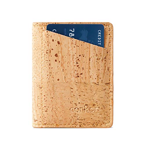 Corkor Slim Wallet für Herren, RFID-sicher, vegan, ohne Leder, Bi-Faltkarten Bargeld, Hellbraune Farbe – ohne Münzfach, Small, Minimalistisch