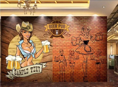 Schönheit Backsteinmauer Bier 3D Tapete Poster Restaurant Schlafzimmer Wohnzimmer Sofa TV Dekorative Wand-430cm×300cm