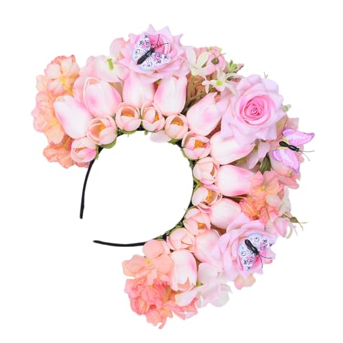 Realistisches Blumen-Stirnband für Reisen, Fotografieren, Frühlingsmädchen, ethnischer Haarreif, Hochzeit, Party, Braut, Haarband, buntes Blumen-Haarband für Mädchen, zum Fotografieren