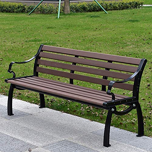 Park Garden Terrace Benches Freizeitbank, wetterfeste Outdoor-Bank mit Gusseisenrahmen und korrosionsbeständigem Massivholz, 2-3-Sitzer-Innenhofbank mit Rückenlehnen-Armlehnen (Braun a 150 cm) (Braun