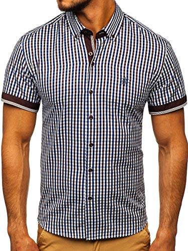 BOLF Herren Hemd Langarm Kariert Trachtenhemd Karo-Look Vichy-Muster Casual Style Freizeit Klassiker 4510 Braun L [2B2]