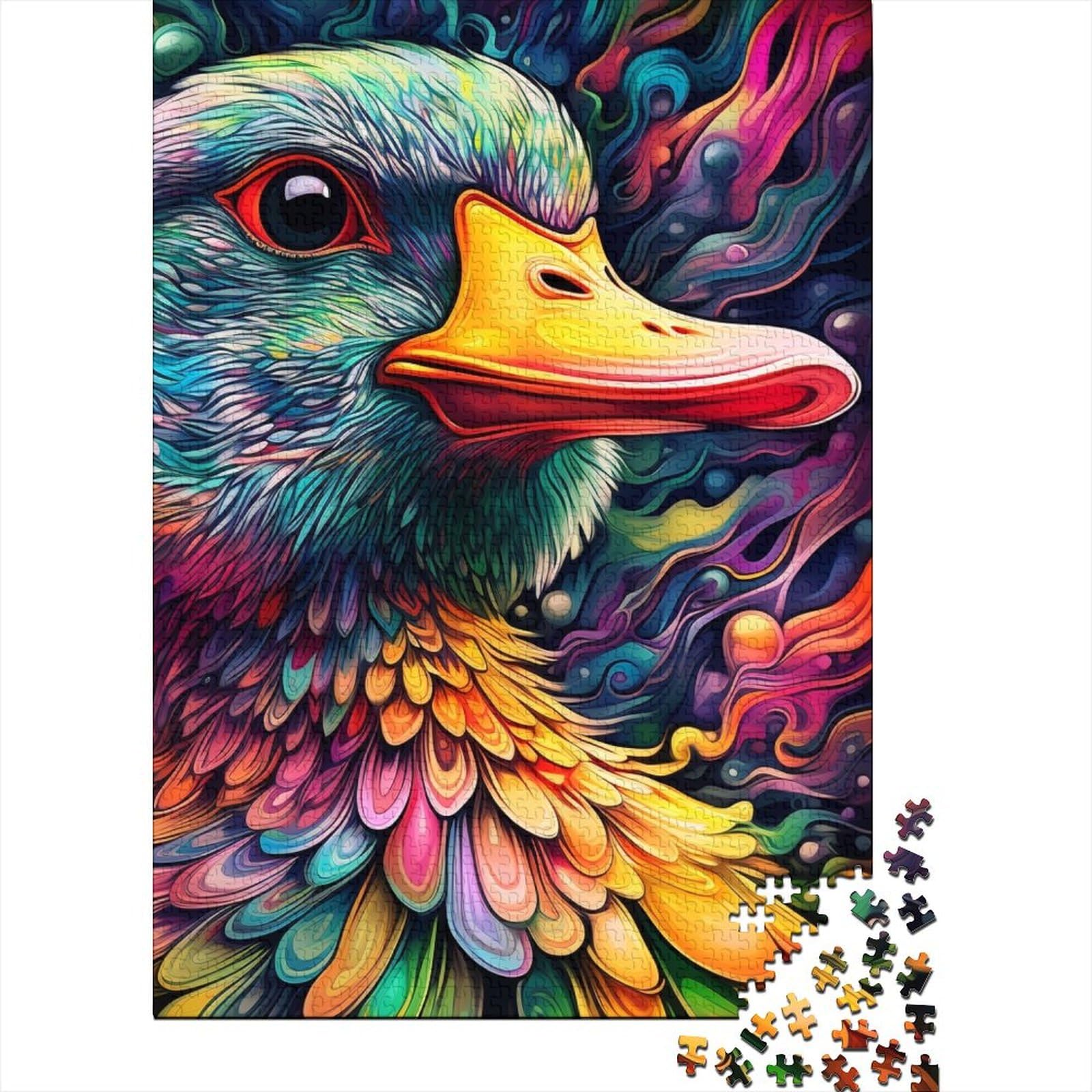 Psychedelic Duck Holzpuzzle Puzzles für Erwachsene Teenager Erwachsenenpuzzle 1000 Teile Entspannungspuzzle Spiele-Denkspiel 29,53x19,69 Zoll