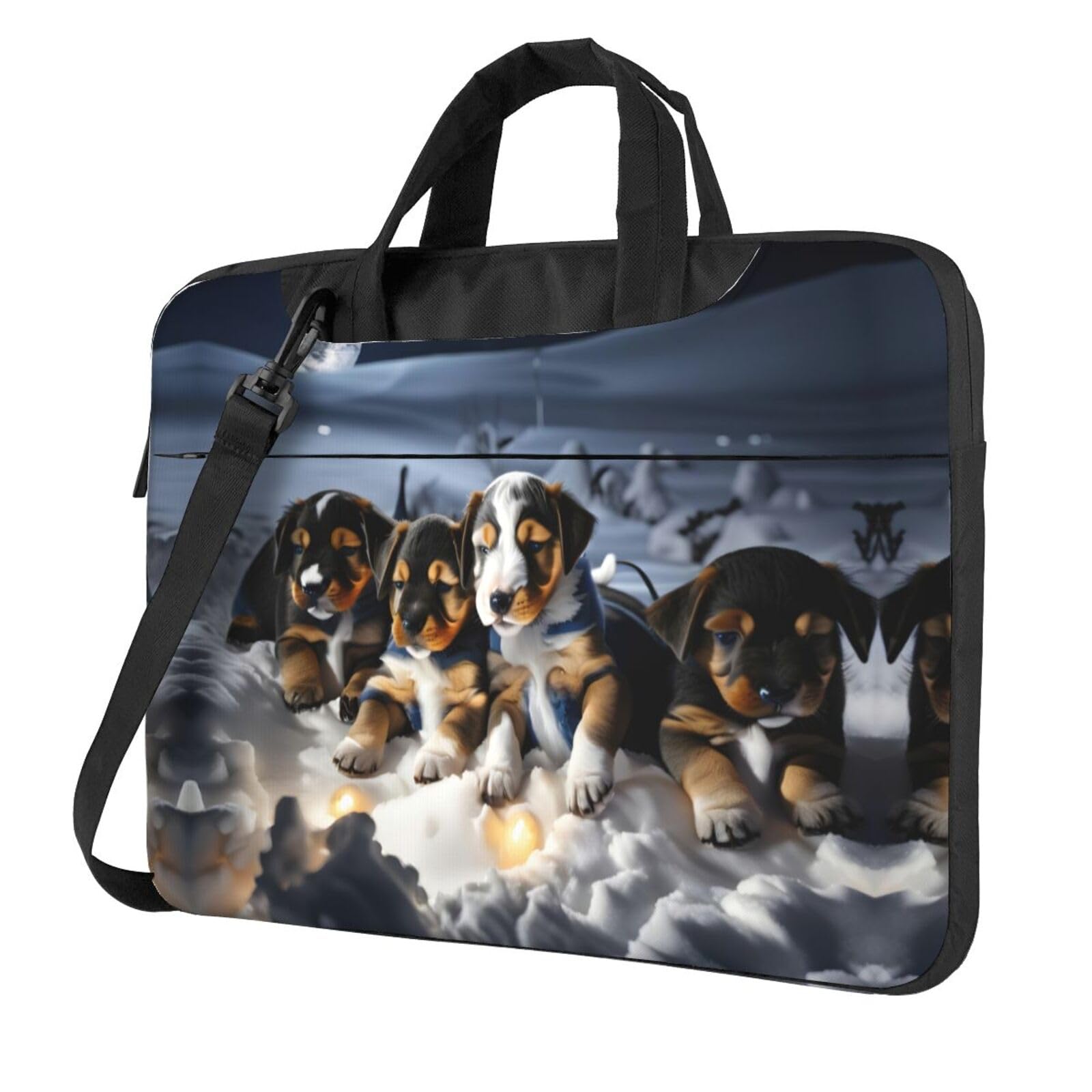 Laptoptasche mit Husky-Hunde-Aufdruck, für Herren und Damen, wasserabweisend, mit Griff, Schultergurt, Schwarz, 15.6 inch