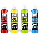 Garage Freaks - Auto Politur Komplett Set: Heavy Cut Schleifpolitur 250ml + Medium Cut Hologrammentferner 250ml + Finish Cut Hochglanzpolitur 250ml + Protection Carnauba Shield Wachsversiegelung 250ml