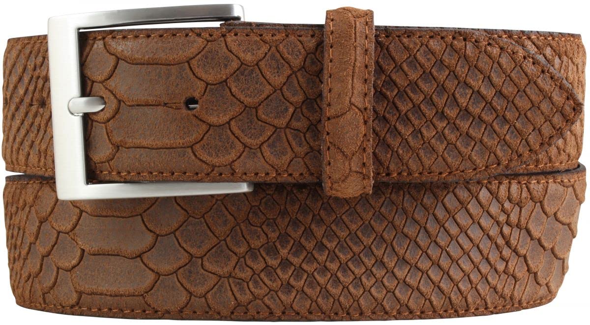 BELTINGER Jeansgürtel mit Pythonprägung 4 cm | Leder-Gürtel für Herren 40mm Schlangen-Optik | Herren-Gürtel mit Schlangen-Muster Python-Muster | Tabac 95cm