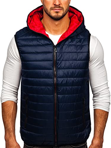 BOLF Herren Weste mit Stehkragen Steppweste Bodywarmer Kapuze Daunenweste Reißverschluss Ärmellose Sportweste Zip Wärme Freizeit Outdoor Style 7106 Dunkelblau S [1U1]