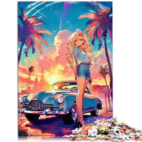 Spielgeschenk Puzzle Miami Sunset Classic Cars Puzzle 1000 Teile Holzpuzzle Wanddekoration Einzigartige Geburtstags 1000 Teile (50 x 75 cm)