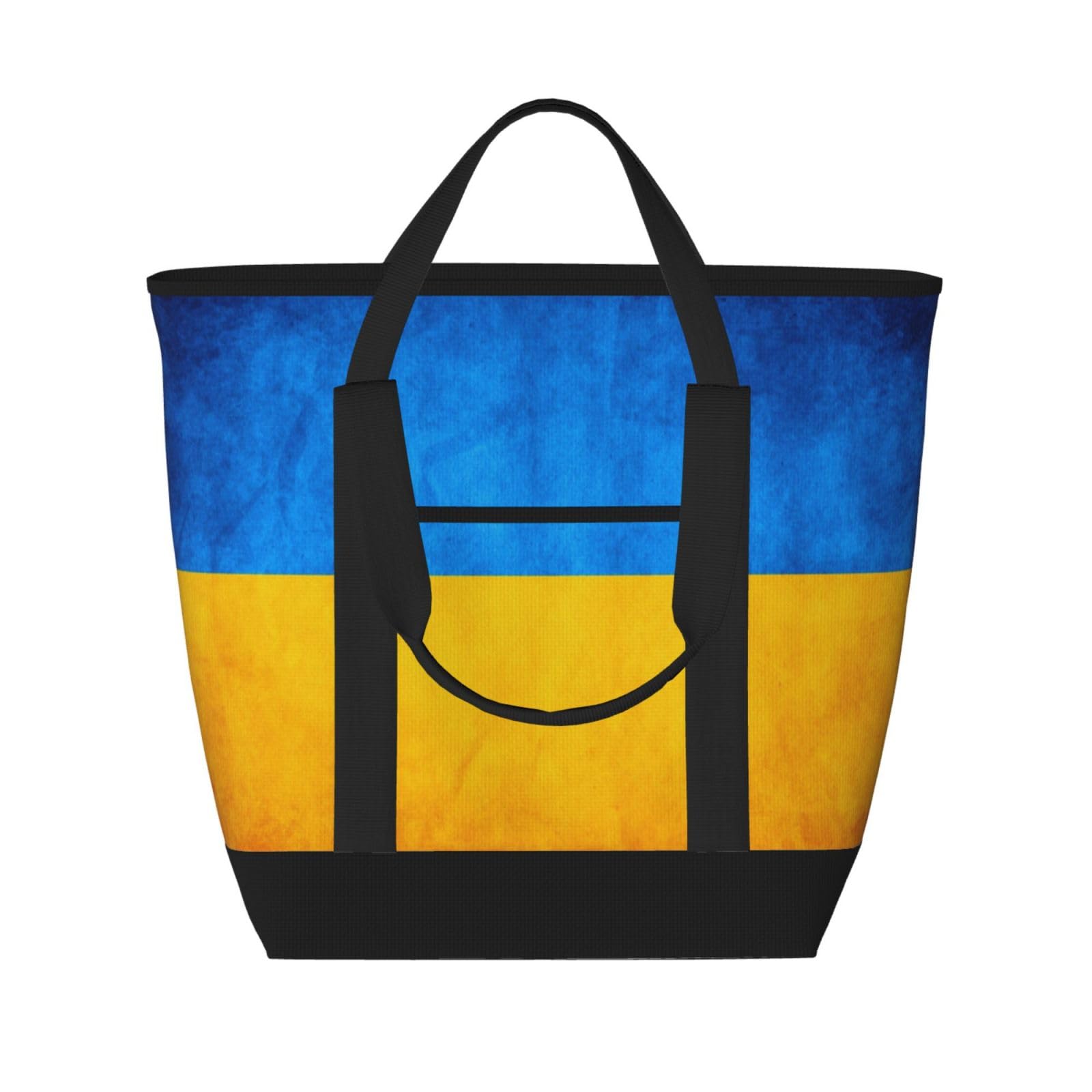 YQxwJL Isolierte Kühltasche mit ukrainischem Flaggenaufdruck, große Kapazität, Einkaufstasche, Reisetasche, Strand, wiederverwendbare Einkaufstasche für Erwachsene, Schwarz, Einheitsgröße