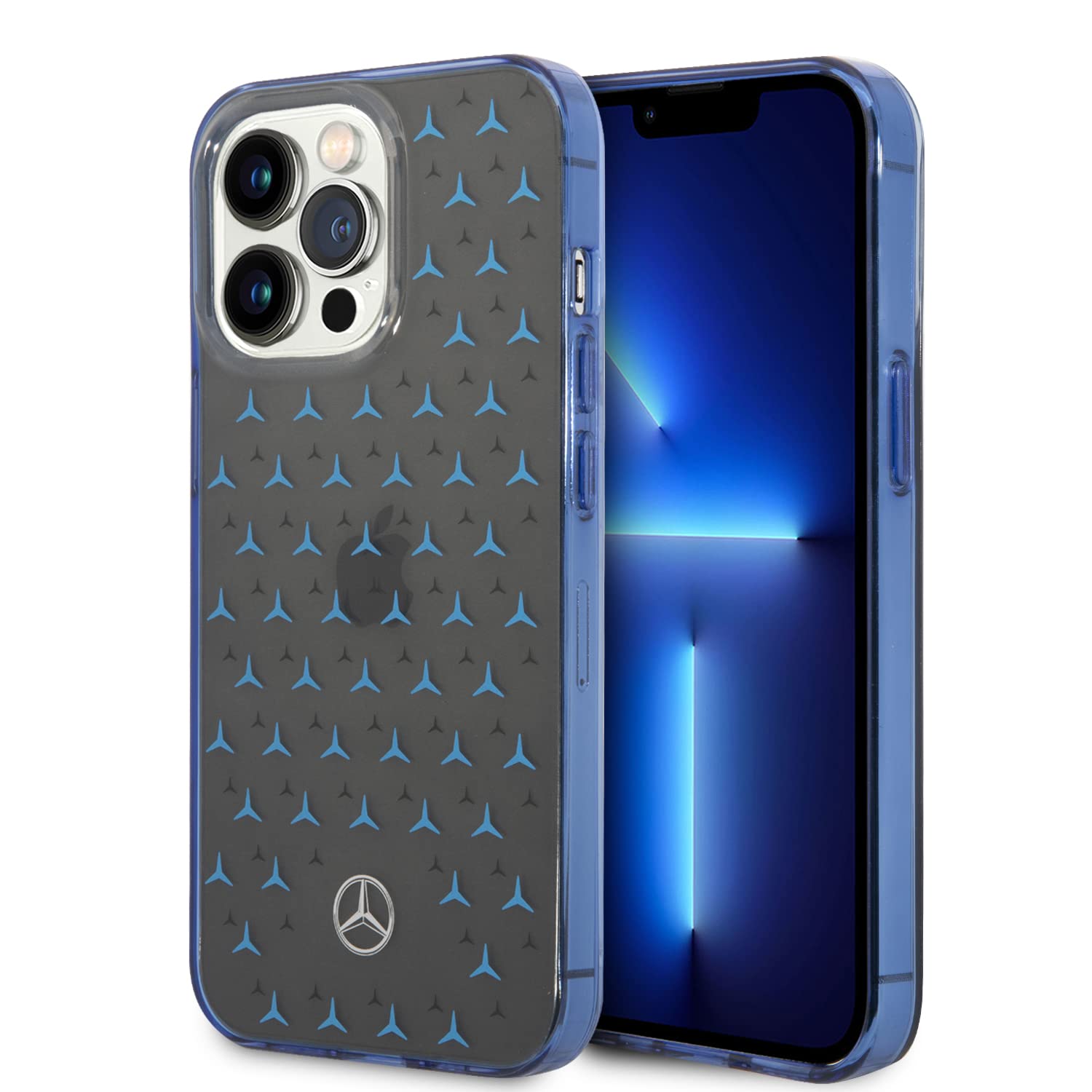 CG MOBILE Mercedes-Benz Schutzhülle für iPhone 14 Pro in Schwarz/Blau Big Star Muster, Anti-Scratch PC/TPU, Bequeme & Langlebige Hartschale mit Zugänglichen Anschlüssen, Stoßdämpfung & Signature Logo