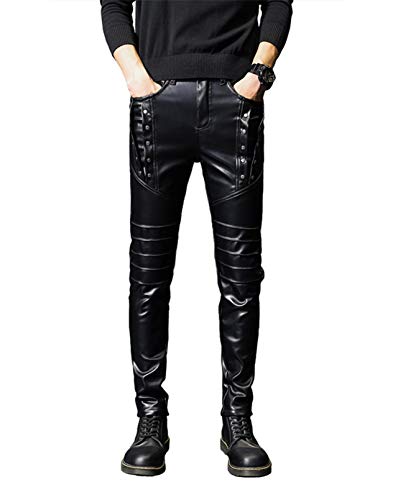 Idopy Herren Black Punk Soft PU Kunstleder Motorrad Bikerhose mit Nieten