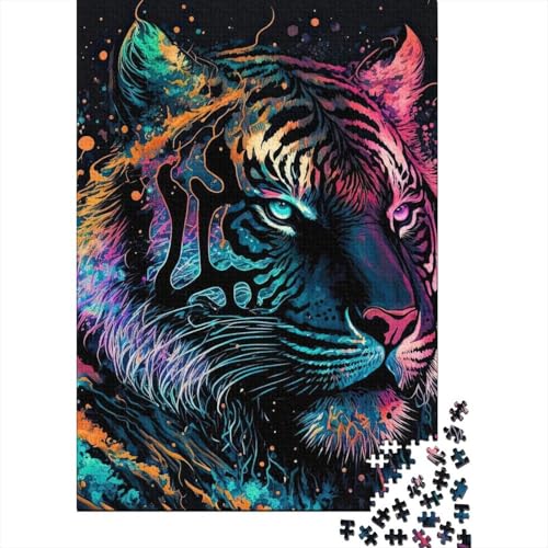 Kunstpuzzle für Erwachsene 1000 Teile, bunter Tiger, Holzpuzzle für Teenager, Geschenke, Lernspielzeug, Familienspiele 29,53x19,69 Zoll