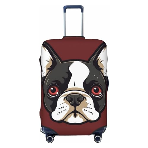 CSGJMYGS Reisegepäckabdeckung, elastisch, waschbar, modisch, kratzfest, Cartoon-Motiv Boston Terrier, Koffer-Schutz, passend für 45,7 - 81,3 cm Gepäck, Schwarz , XL