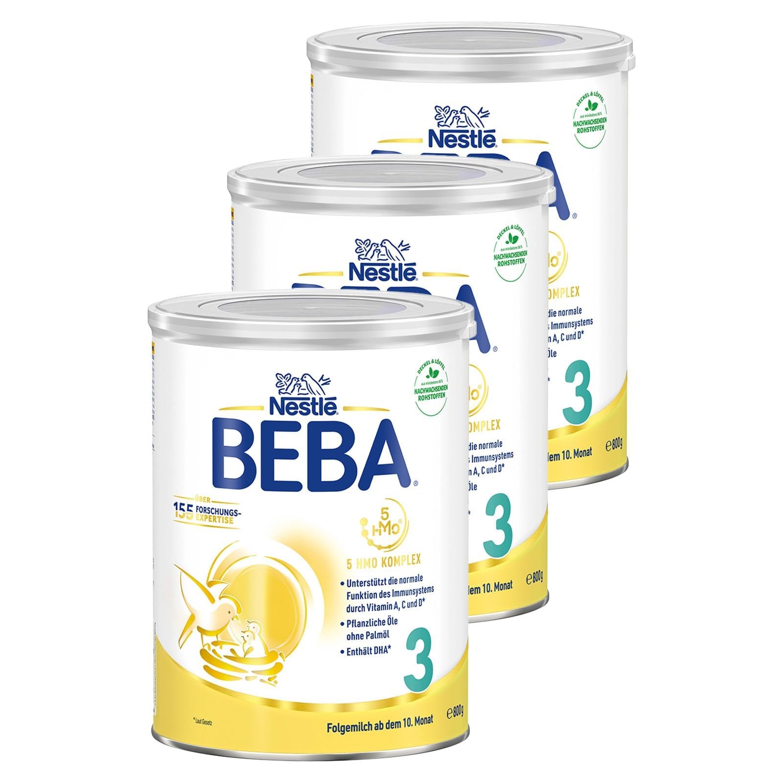 BEBA Nestlé BEBA 3 Folgemilch, Folgenahrung ab dem 10. Monat, 3er Pack (3 x 800g)