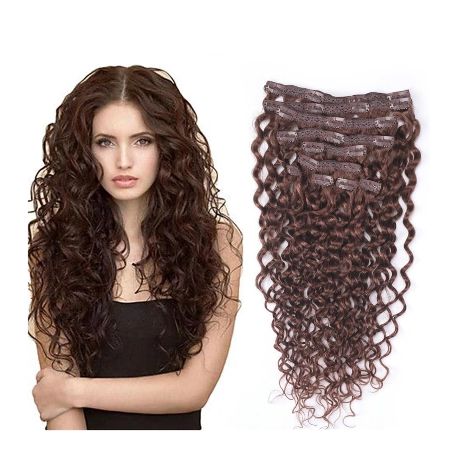 Clip-in-Haarverlängerungen Tiefes lockiges brasilianisches Haar, hellbraun, lockig, Clip-in-Haarverlängerungen, 10 Stück, 30# Auburn Brown, Clip-In-Haarverlängerungen, 160 g Clip-in-Haarverlängerunge