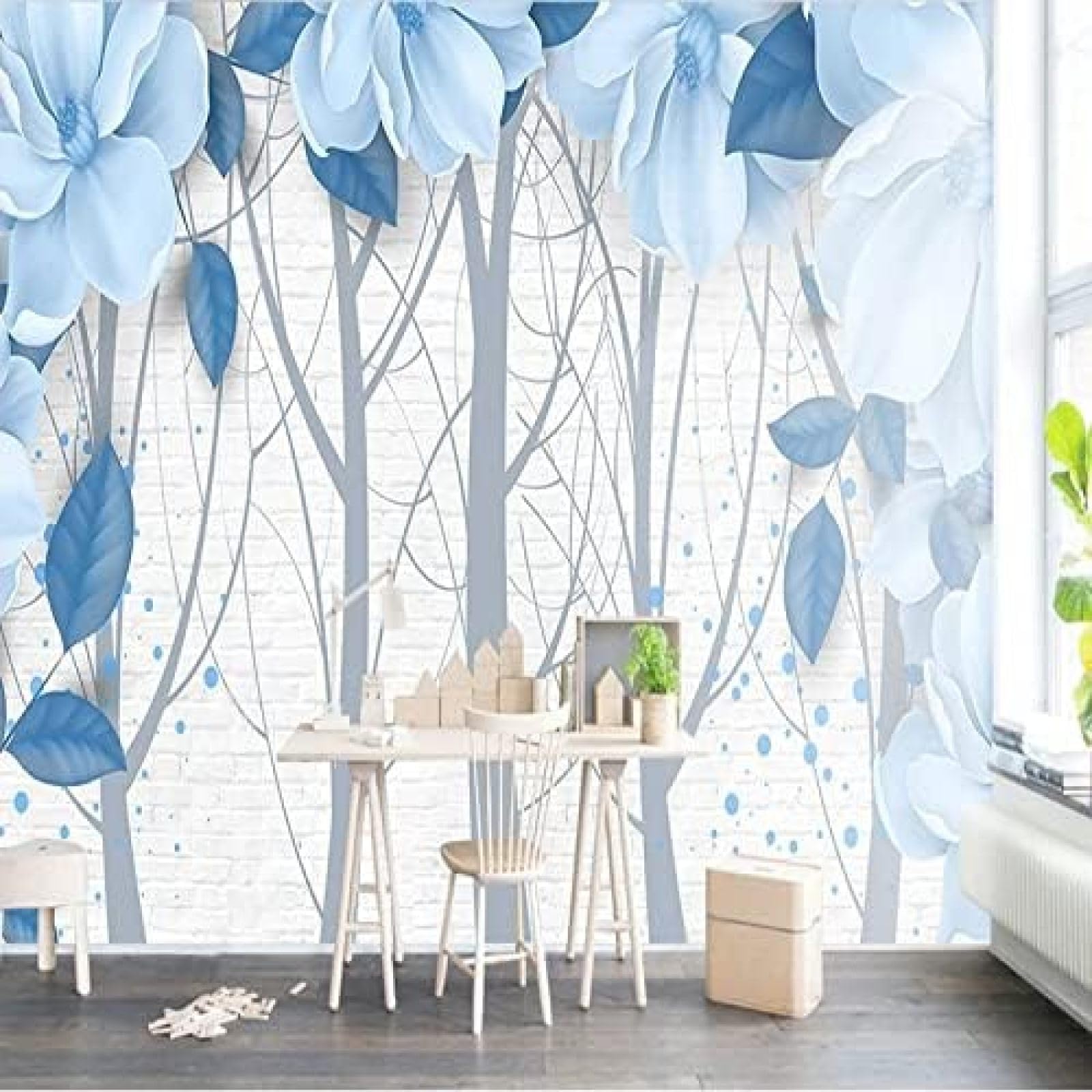 XLMING Blaue Blumen 3D Tapete Wohnzimmer Sofa Schlafzimmer Esszimmer Home Dekoration Wand-200cm×140cm