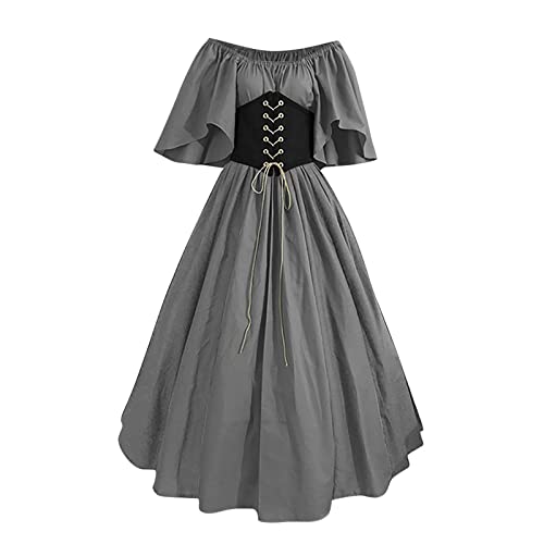 Halloween Kostüm Damen Cosplay Outfit Halloween Kostüm Mittelalter Renaissance Vintage Gothic Kleid Vintage Spleißen Korsett Kurz Ausgestellte Ärmel Mittelalterliches Kleidung Renaissance Gotisc