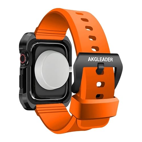 TONECY MOD Schutzhülle mit Silikonband für Apple Watch Serie 5, 4, 6, 7, 8, für iWatch 45 mm/44 mm, Band, Displayschutzfolie, Farbe Orange, Größe: 44 mm