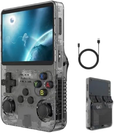 R36S Handheld-Spielekonsole, mit Open-Source-Linux-System, 64GB TF-Karte 15000 Retro-Spiele, 3,5-Zoll-IPS-Bildschirm, Retro-Spielekonsole, Handheld-Emulator-Konsole, 3500-mAh-Akku (Schwarz, 64GB)