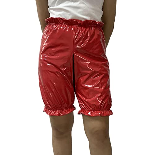 PVC-Lederhose für Damen, hohe Taille, elastisch, lockere Shorts, Reißverschluss, Sommershorts, Kleidung, Streetwear, Rot, 4XL