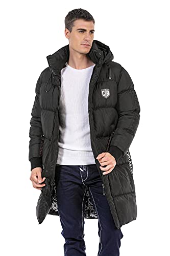 Cipo & Baxx Herren Wintermantel Daunenjacke Parka Stepp Mantel Jacke Lang Kapuze CM195 Schwarz S