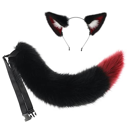 TAKOXIA Stirnband, Wolfsohren Haarreif, Anime Beast Tail-Fox Ohr Kopfbedeckung, Foxschwanz, Halloween Kostüm Zubehör für Karneval Partys