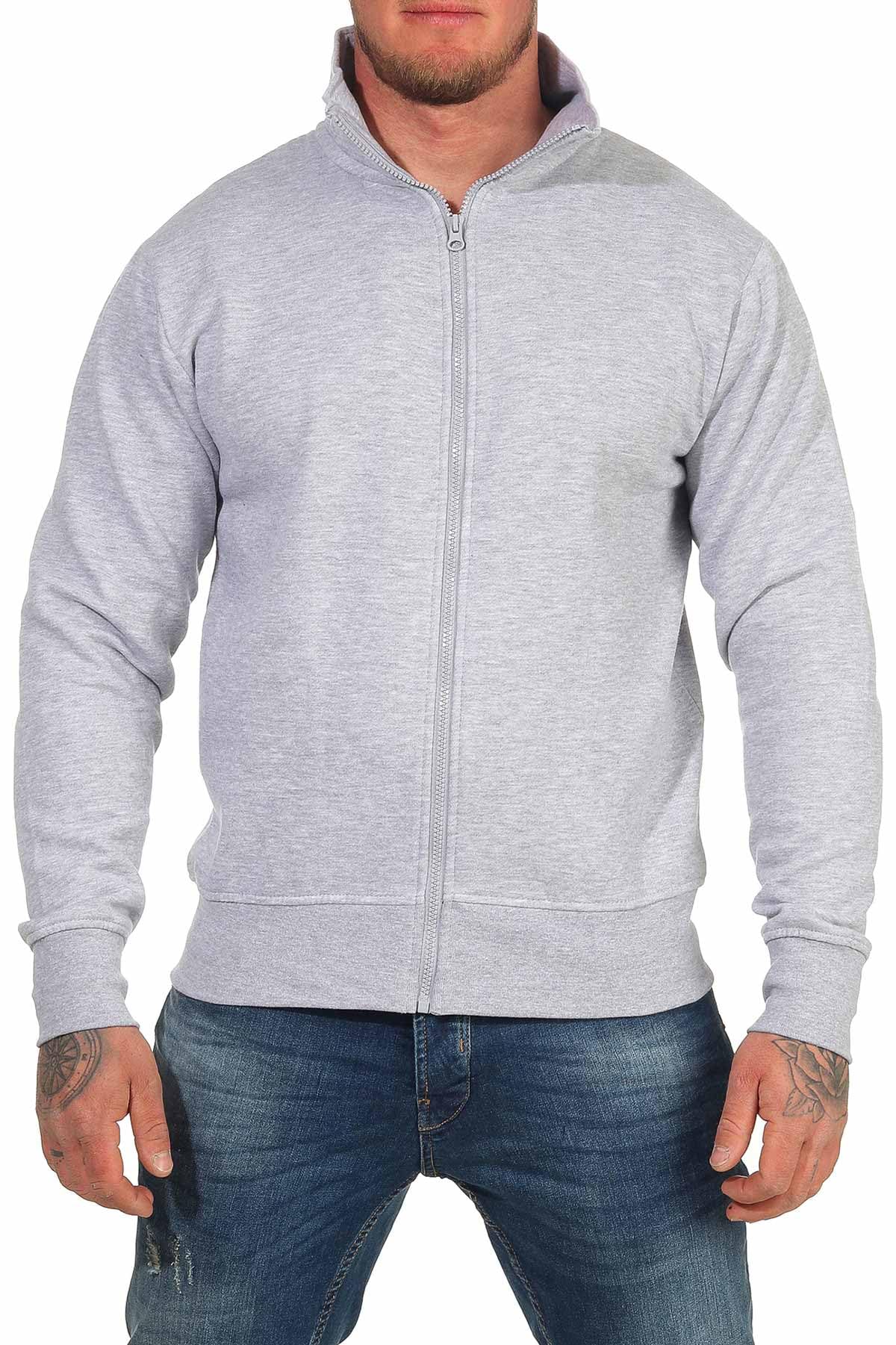 Happy Clothing Herren Sweatjacke ohne Kapuze Zip-Jacke Reißverschluss mit Kragen, Größe:M, Farbe:Grau meliert