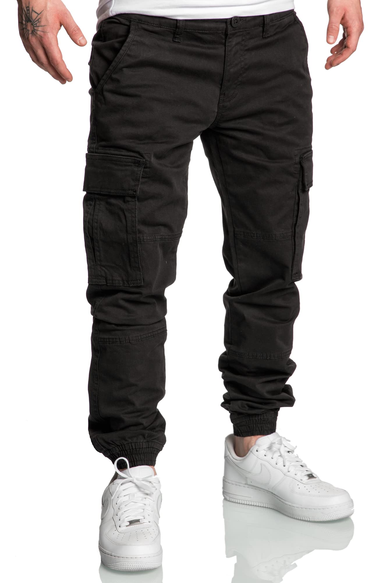 Amaci&Sons Jogger Cargo Herren Chino Jeans Hose 7020 Schwarz W36