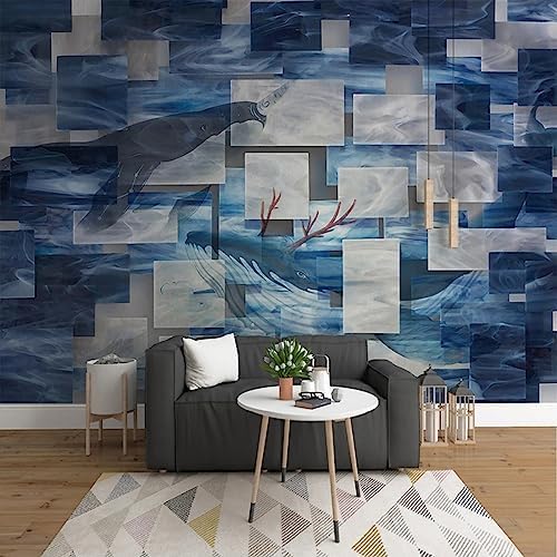 XLMING Geometrischer Abstrakter Wal 3D Tapete Home Dekoration Wohnzimmer Sofa Schlafzimmer Tv Hintergrund Wand-350cm×256cm