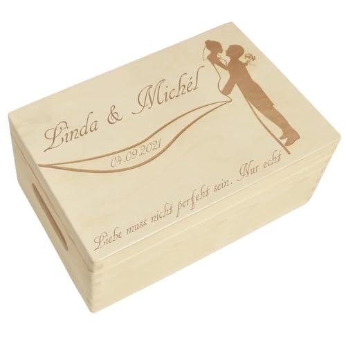 CHICCIE Holzbox Personalisiert zur Hochzeit - 30x20cm Aufbewahrungsbox Holztruhe Natur