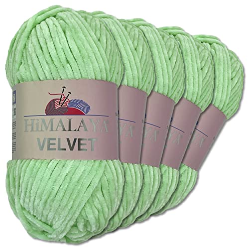 Frida's Wollhaus Himalaya 5 x 100 g Velvet Chenille-Wolle Handarbeit Amigurumi Dolphin 40 Farben (90007 | Mint)