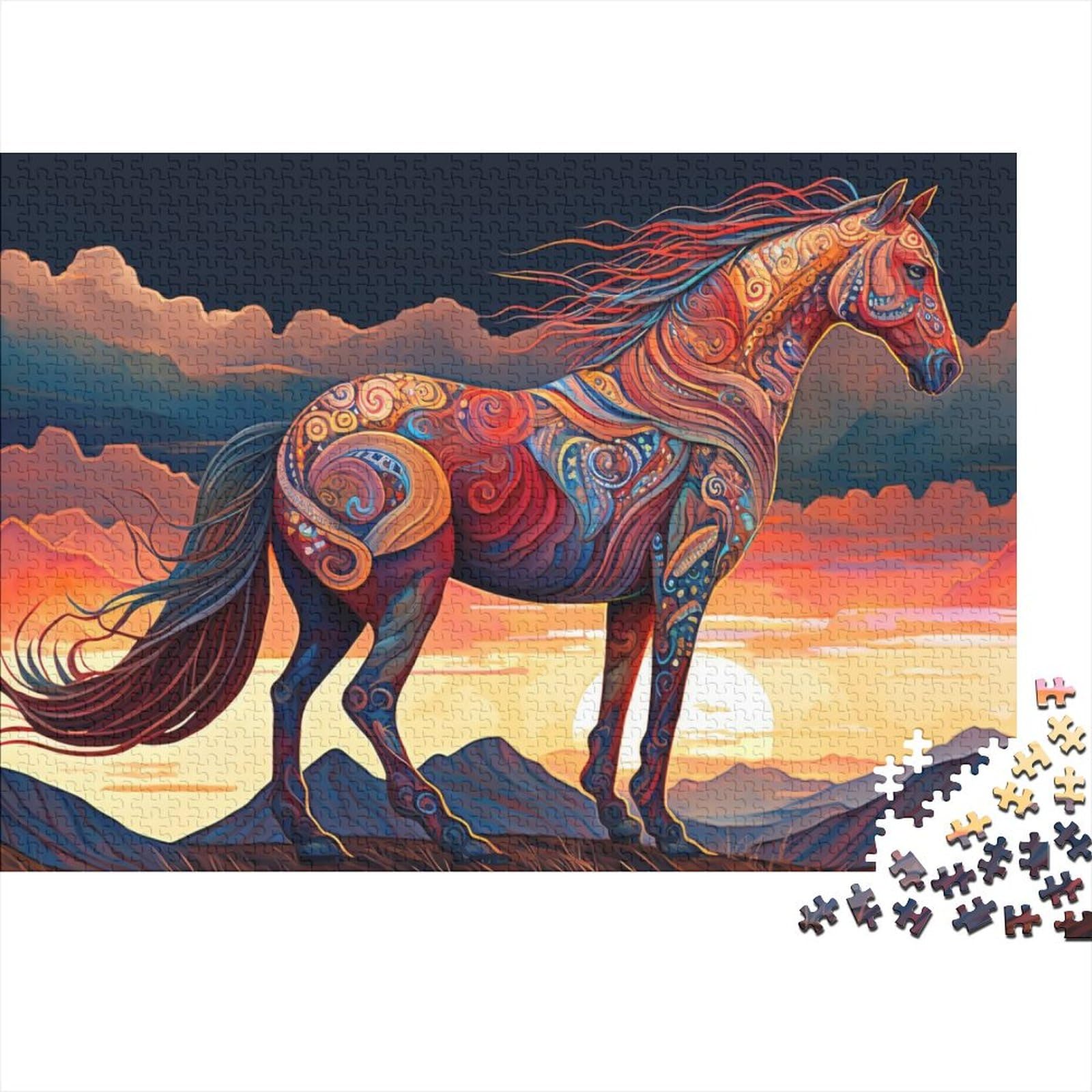 Holzpuzzle im Horse Art-Serie-Stil für Teenager, schwierige, anspruchsvolle Puzzles mit 1000 Teilen, Spielspielzeug für Erwachsene, Familienpuzzle, Geschenk (Größe 75x50cm)