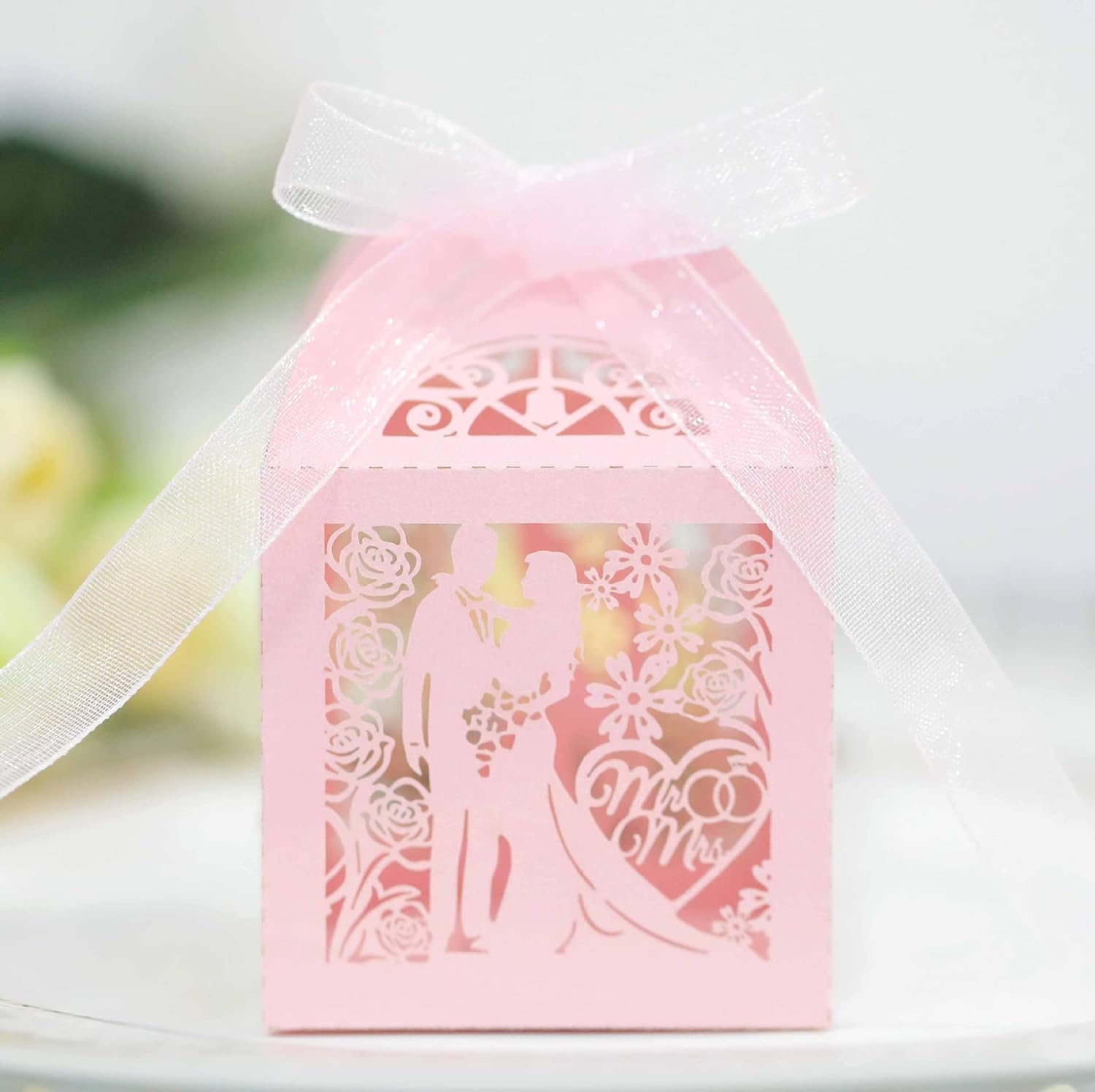 Box für Geschenke, Süßigkeiten-Box, 50/100/200 Stück Hochzeit Bräutigam Braut Geschenkboxen Bänder Party Süßigkeiten Verpackungsbox (Farbe: 1, Größe: 50 Stück_5 x 5 x 8 cm (mit Etiketten)) ((Farbe: 6,