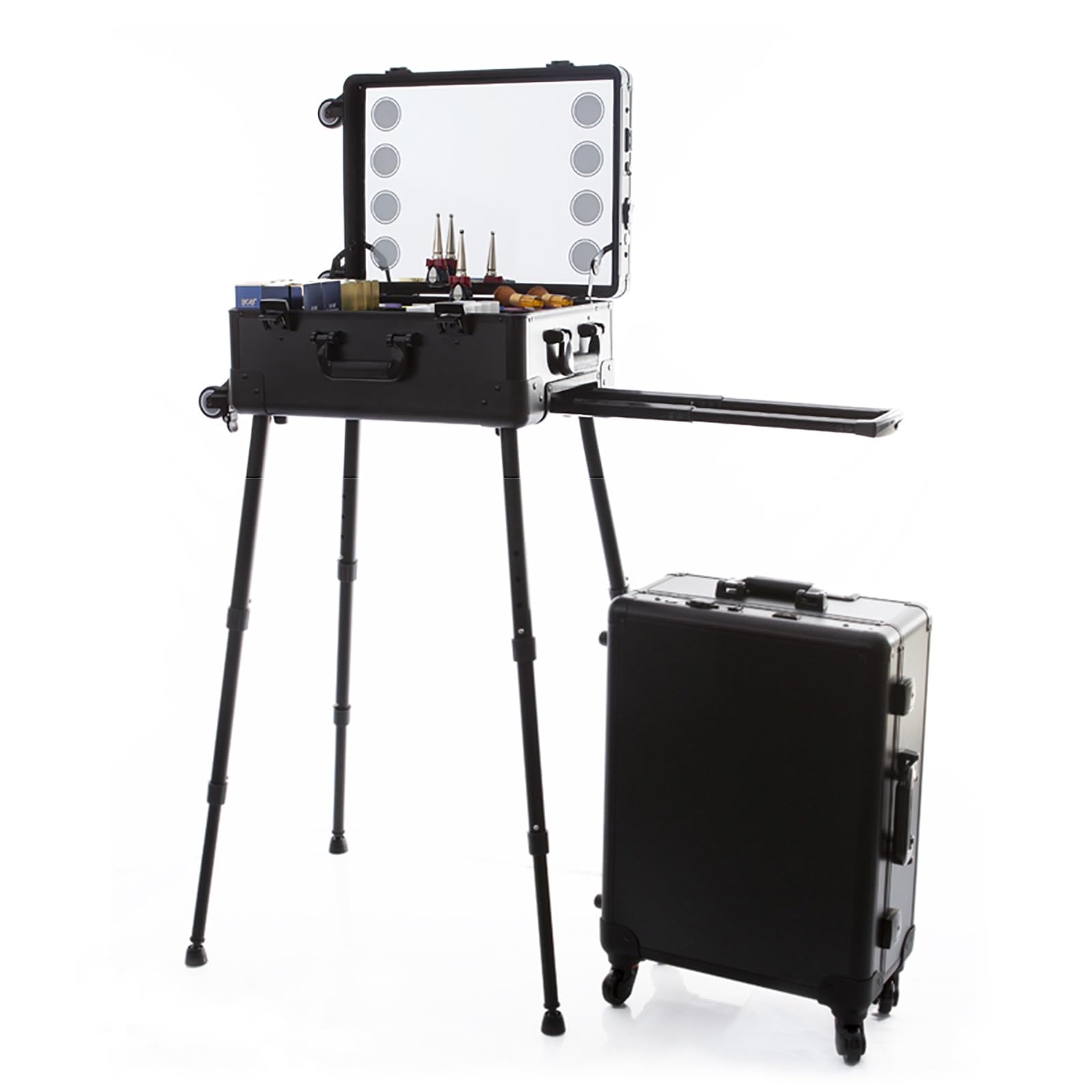 Professioneller Make-up-Koffer, Make-up-Trolley mit Rollen, Make-up-Koffer mit Spiegel, professioneller Kosmetik-Organizer