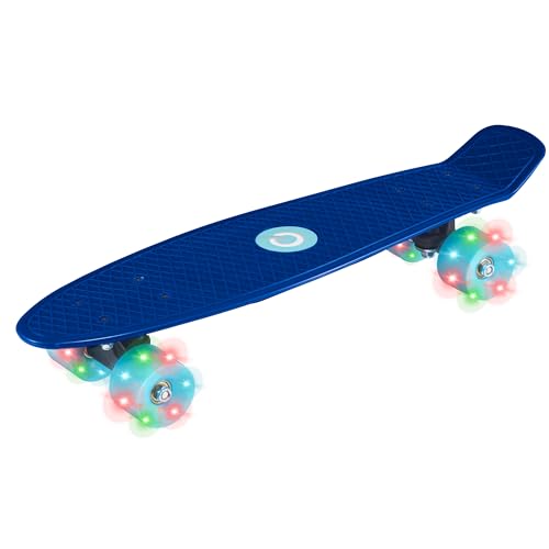 EVO 56,9 cm leuchtendes Penny-Board, Skateboard für Anfänger oder Profis, leuchtendes Rad-Skateboard für Kinder und Jugendliche, Mini-Cruiser-Komplettboard, geeignet für alle ab 3 Jahren, Blau
