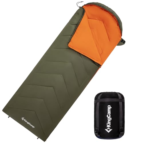 KingCamp Schlafsack, warm und leicht, Innen- und Außendesign, komplett entfaltbar, wasserabweisend und langlebig, Schlafsack Outdoor Camping, (Grün L Zip, 220×75cm)