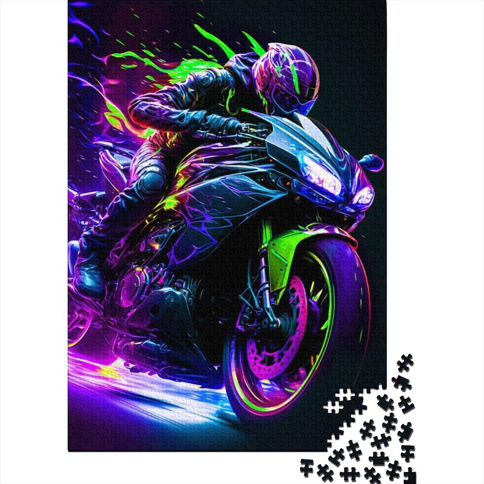 Rider Mania Motorrad-Holzpuzzle, Puzzle für Erwachsene, 1000 Teile, Puzzle für Erwachsene, Teenager, Spielspielzeug für Erwachsene, Familienpuzzle, Geschenk, 75 x 50 cm