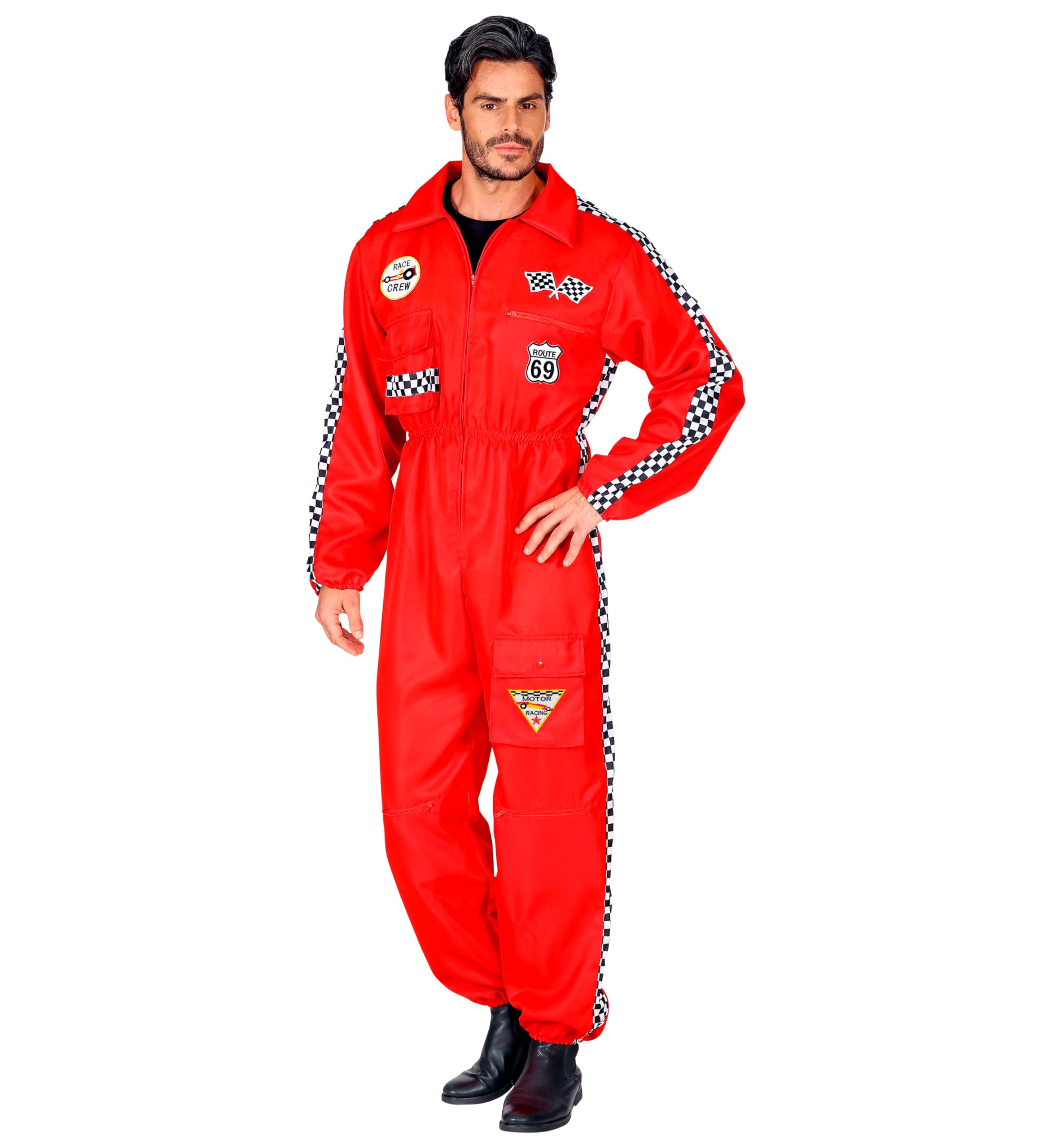 Widmann Rennfahrer Kostüm Overall Jumpsuit rot Anzug exklusiv (Herren Overall, Medium)