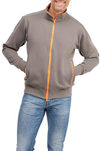 Happy Clothing Herren Sweatjacke sportlich ohne Kapuze - gestreifte Trainingsjacke - Sweatshirtjacke - Zip-Jacke Reißverschluss mit Kragen, Größe:4XL, Farbe:Anthrazit