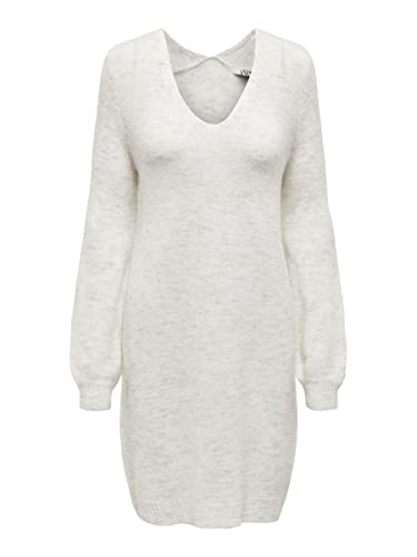 JDY Damen Langarm Strickkleid | Regular Fit Midi Pullover Dress | V-Ausschnitt Shirt Knielang JDYELANORA, Farben:Weiß, Größe:S