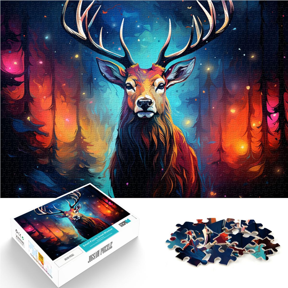 Puzzles Geschenke Spielzeuge Farbenfrohes, wunderschönes Sternenhimmel-Hirsch-Puzzle für Erwachsene 1000-teiliges Puzzle Holzpuzzle Schwierig und herausfordernd 1000 Teile (50 x 75 cm)