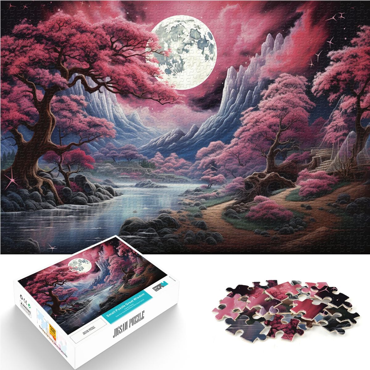 Puzzles Japanische Kirschblüten-Landschaftskunst Puzzles für Erwachsene 1000-teiliges Holzpuzzle als Geschenk für die ganze Familie 1000 Stück (50 x 75 cm)