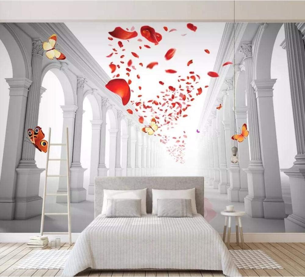 Rote Blütenblätter Schmetterlinge Promenade 3D Tapete Poster Restaurant Schlafzimmer Wohnzimmer Sofa TV Dekorative Wand-400cm×280cm