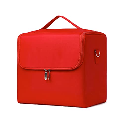 MEELYHOME Make-up-Tasche mit großem Fassungsvermögen, mehrschichtiges Maniküre-/Friseurwerkzeug, rot, 26*28*20cm