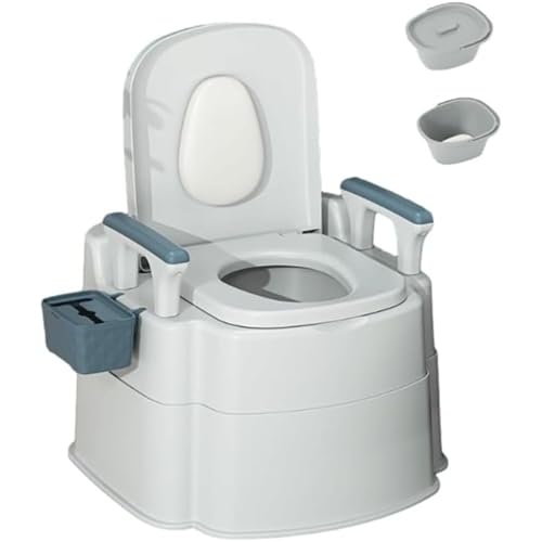 lwjunmm Tragbare Toilette mit Deckel, GeruchsdichtAbnehmbare Armlehne, Camping-Toilette mit Taschentuchbox, Toilettenbürste für Erwachsene,Room+Toilet-Green-PUtype